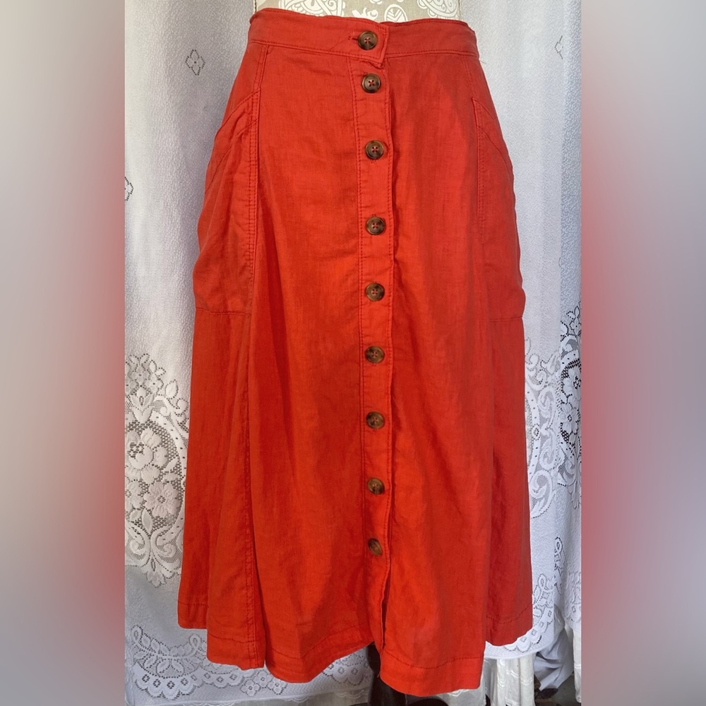 Maeve by Anthropologie Midi A-Line Button Front Skirt.